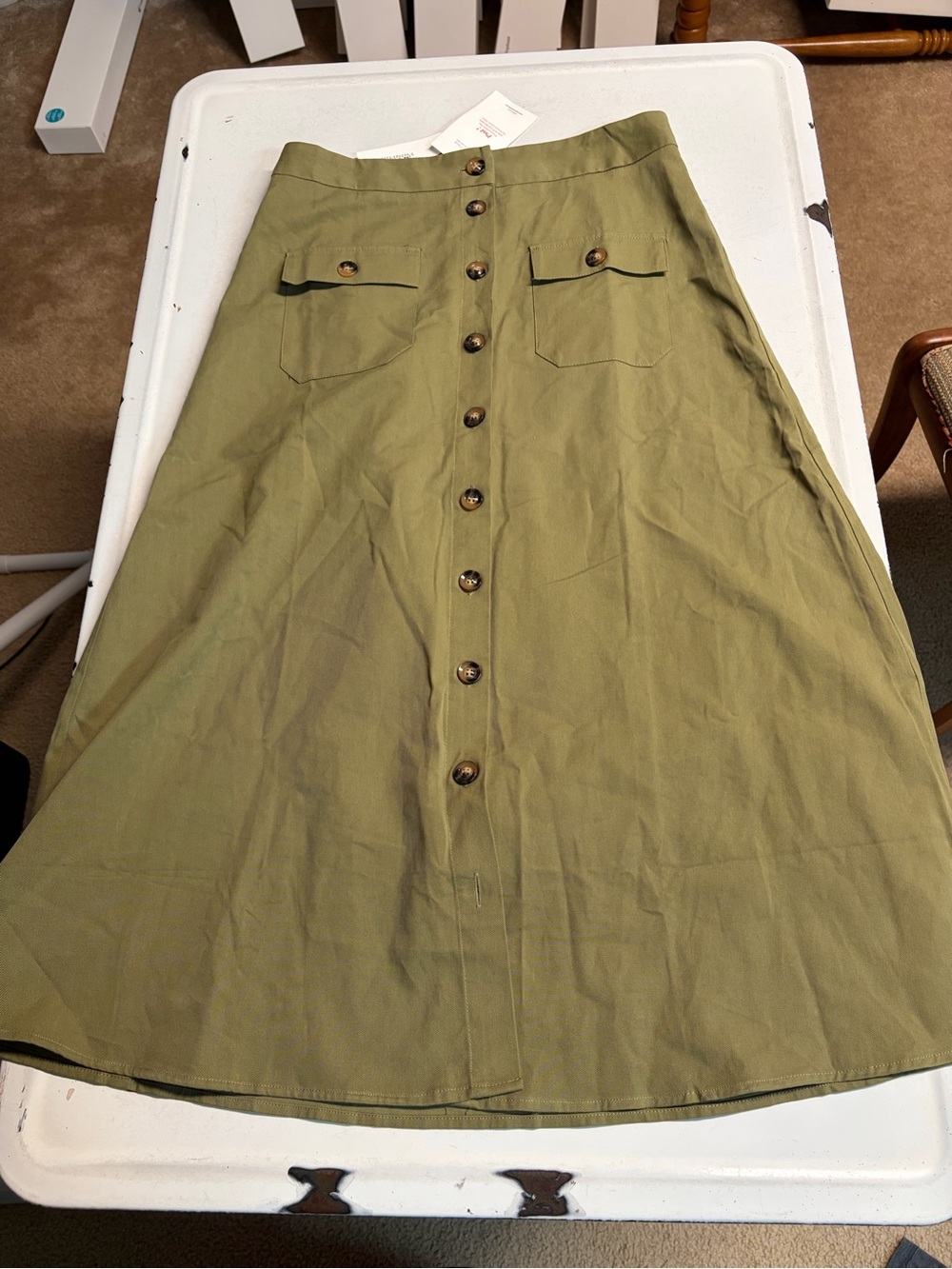 Classic Olive Green Button-Front Midi Skirt